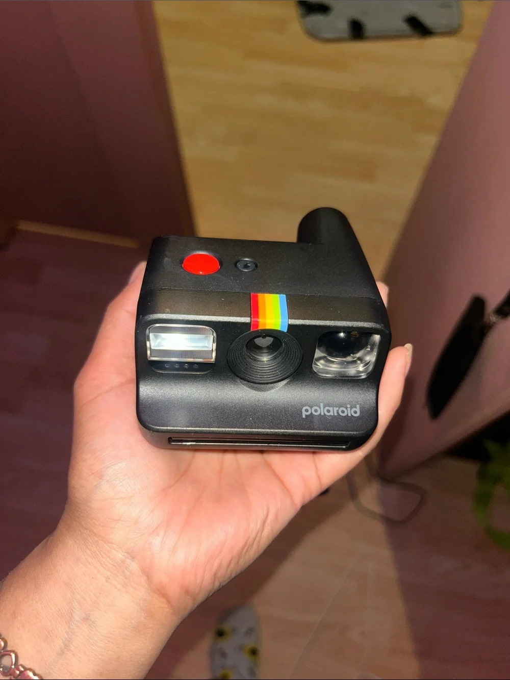 Polaroid Black Instant Camera with Rainbow Stripe Accent